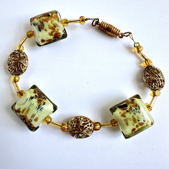 Murano Style Art Glass Bracelet 7.5" - Picture 1 of 7